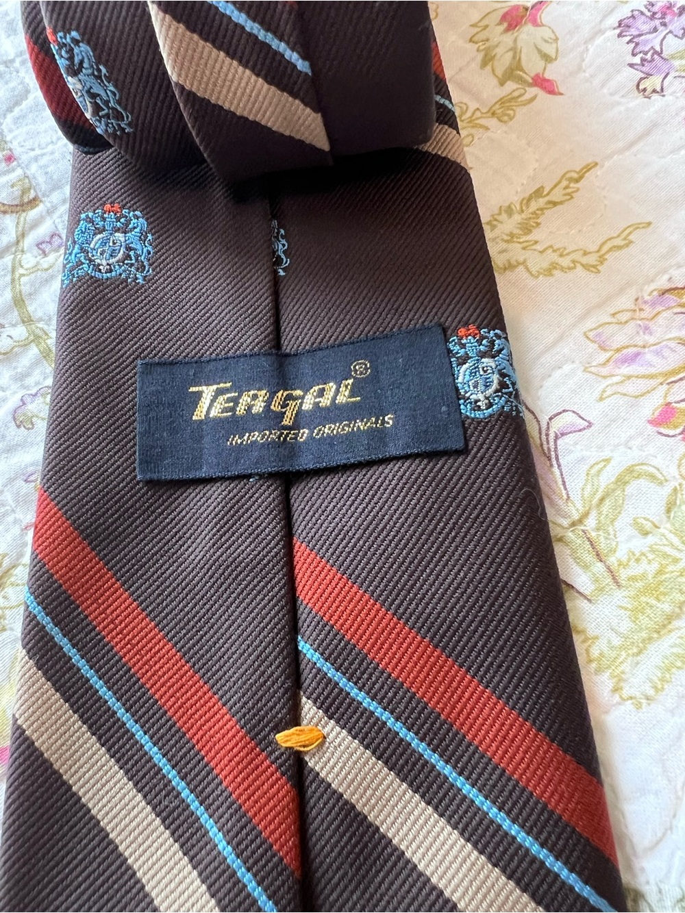 Vintage Men's Tie Lot 2pc Tergal Crest Striped Ram Tie Makers Teal Blue - Picture 6 of 8